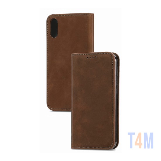 Funda Abatible de Cuero con Bolsillo Interno para Xiaomi redmi 9a Marrón